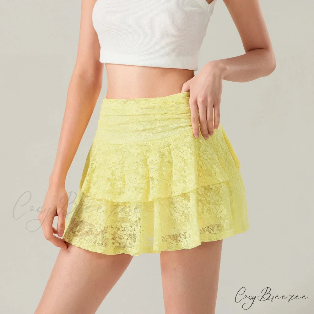Floral Lace Tiered Flounce Skirt skirts-250223