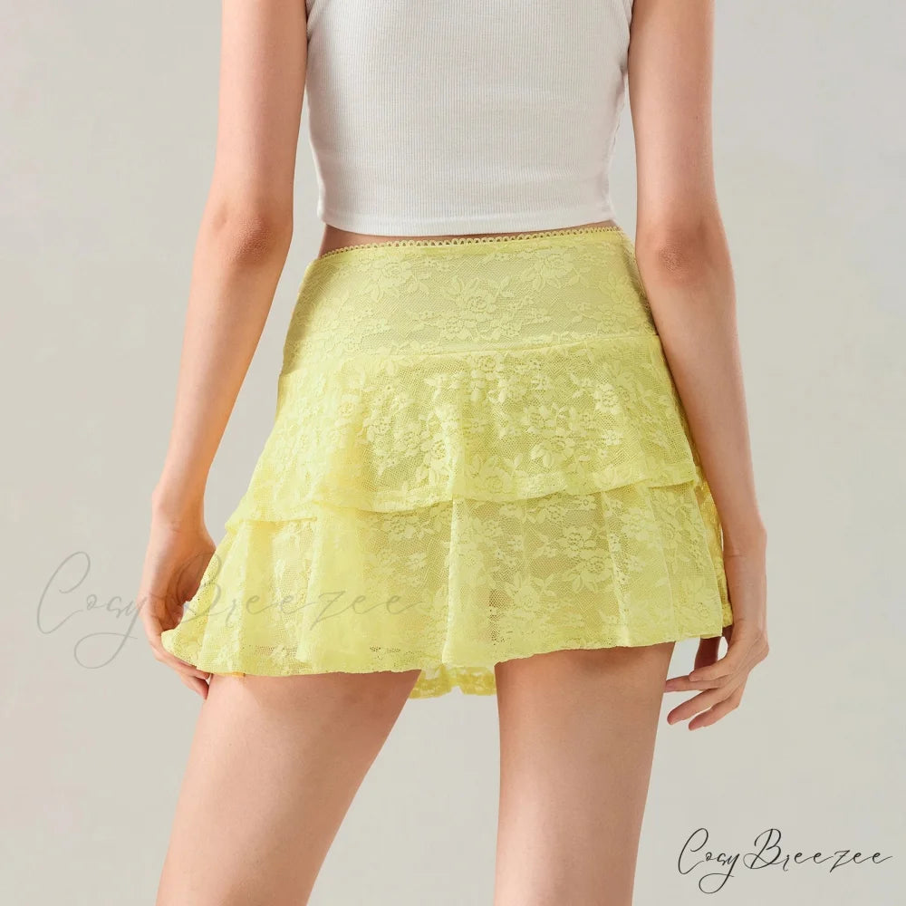 Floral Lace Tiered Flounce Skirt skirts-250223