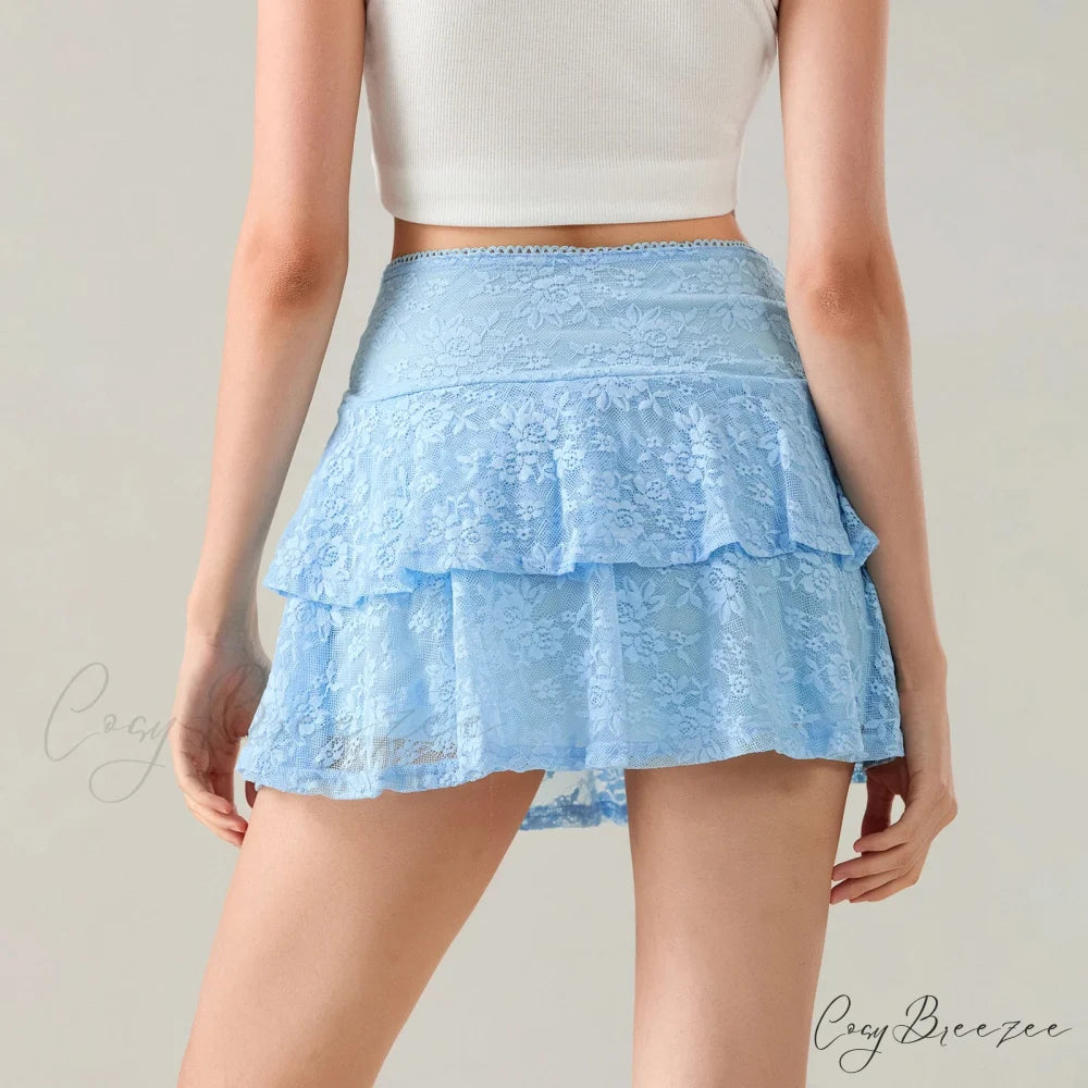 Floral Lace Tiered Flounce Skirt skirts-250223