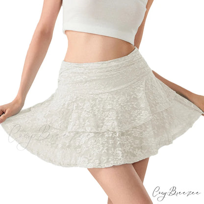 Floral Lace Tiered Flounce Skirt WHITE / S skirts-250223