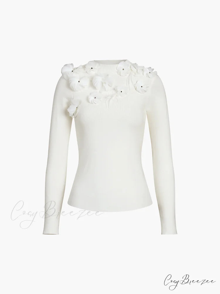 Floral Long Graceful Sleeve Knit Top