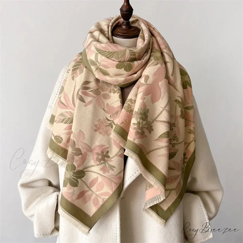 Floral Pashmina Winter Cashmere Scarf pink scarf-241228