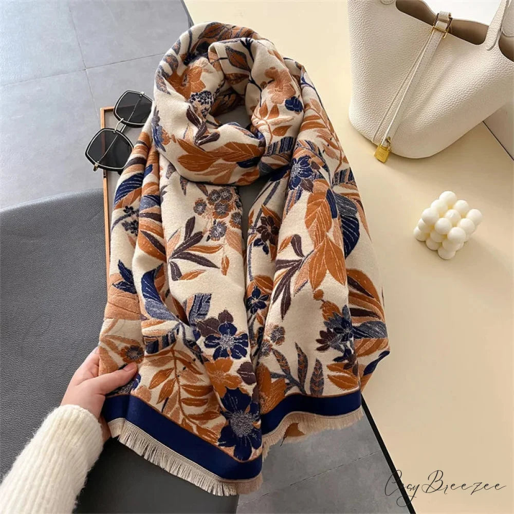 Floral Pashmina Winter Cashmere Scarf red2 scarf-241228