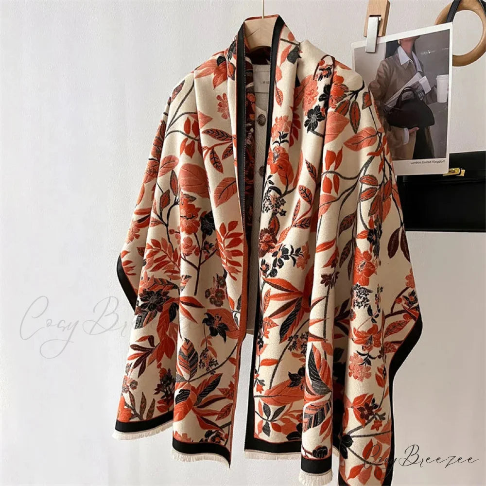 Floral Pashmina Winter Cashmere Scarf red3 scarf-241228