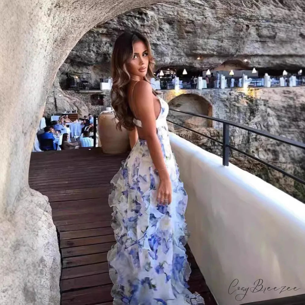 Floral Pattern Sheer Dress Formal Dress promdress-250223