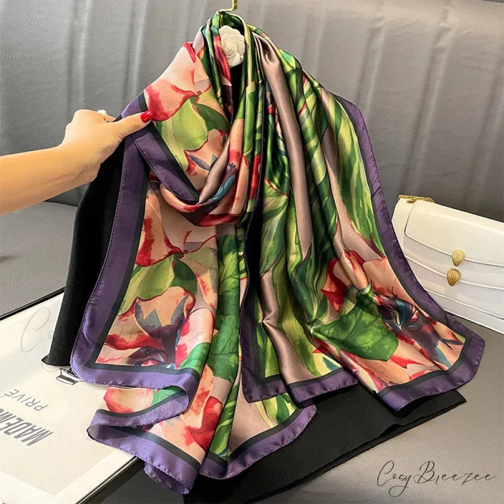 Floral Premium Silk Beach Scarf color1 / One Size scarf-241228