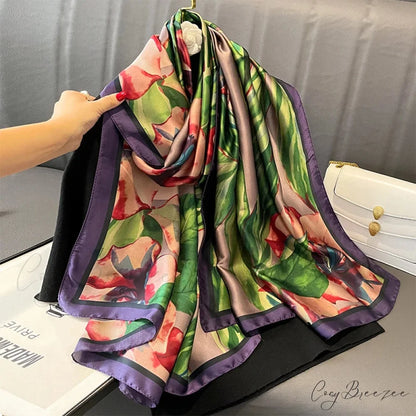 Floral Premium Silk Beach Scarf color1 / One Size scarf-241228