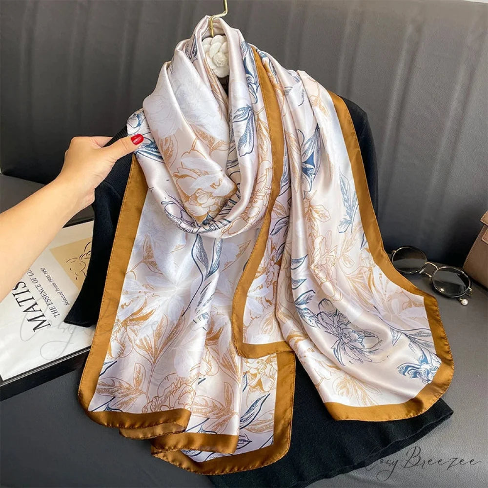 Floral Premium Silk Beach Scarf color10 / One Size scarf-241228