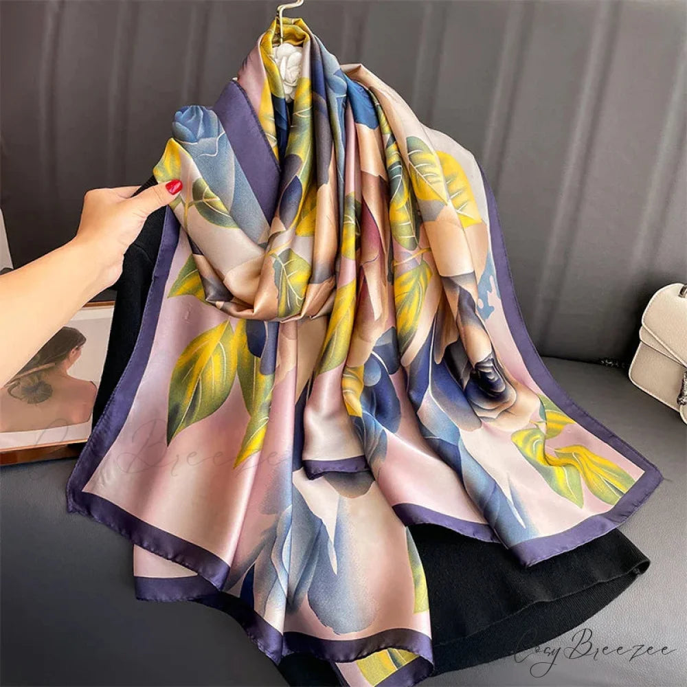 Floral Premium Silk Beach Scarf color12 / One Size scarf-241228