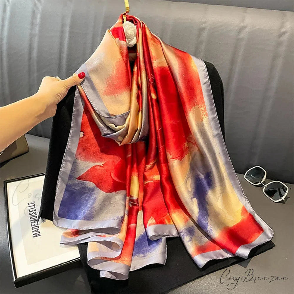 Floral Premium Silk Beach Scarf color5 / One Size scarf-241228