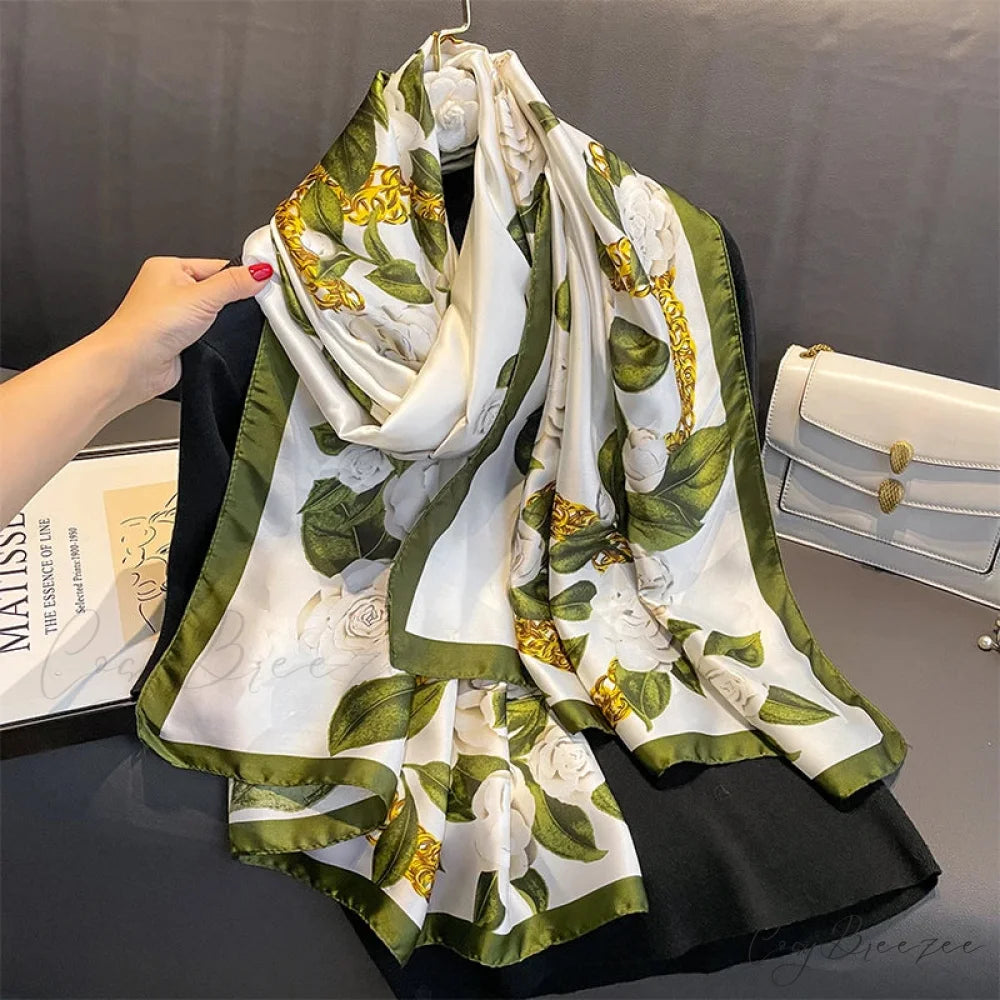 Floral Premium Silk Beach Scarf color6 / One Size scarf-241228