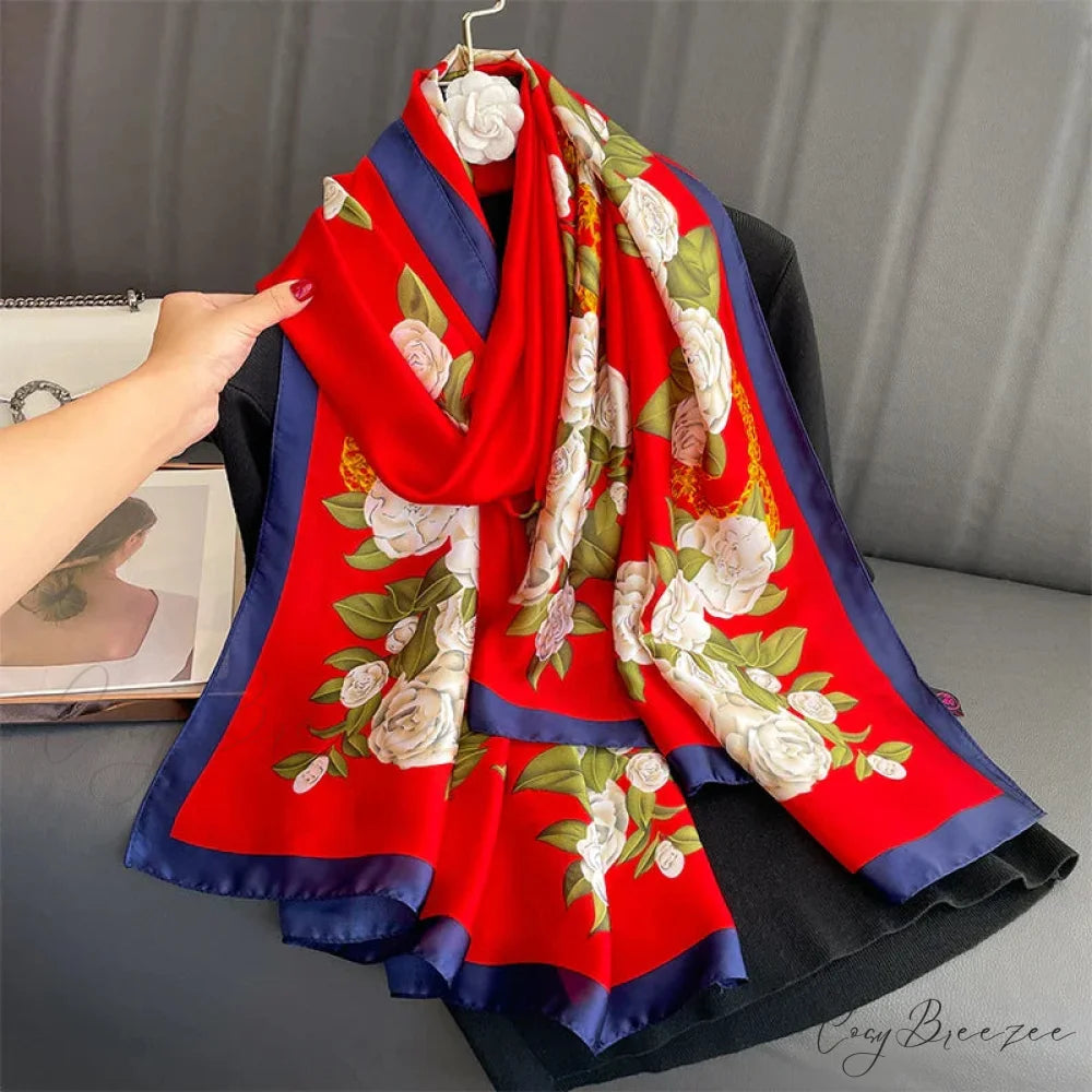 Floral Premium Silk Beach Scarf color7 / One Size scarf-241228