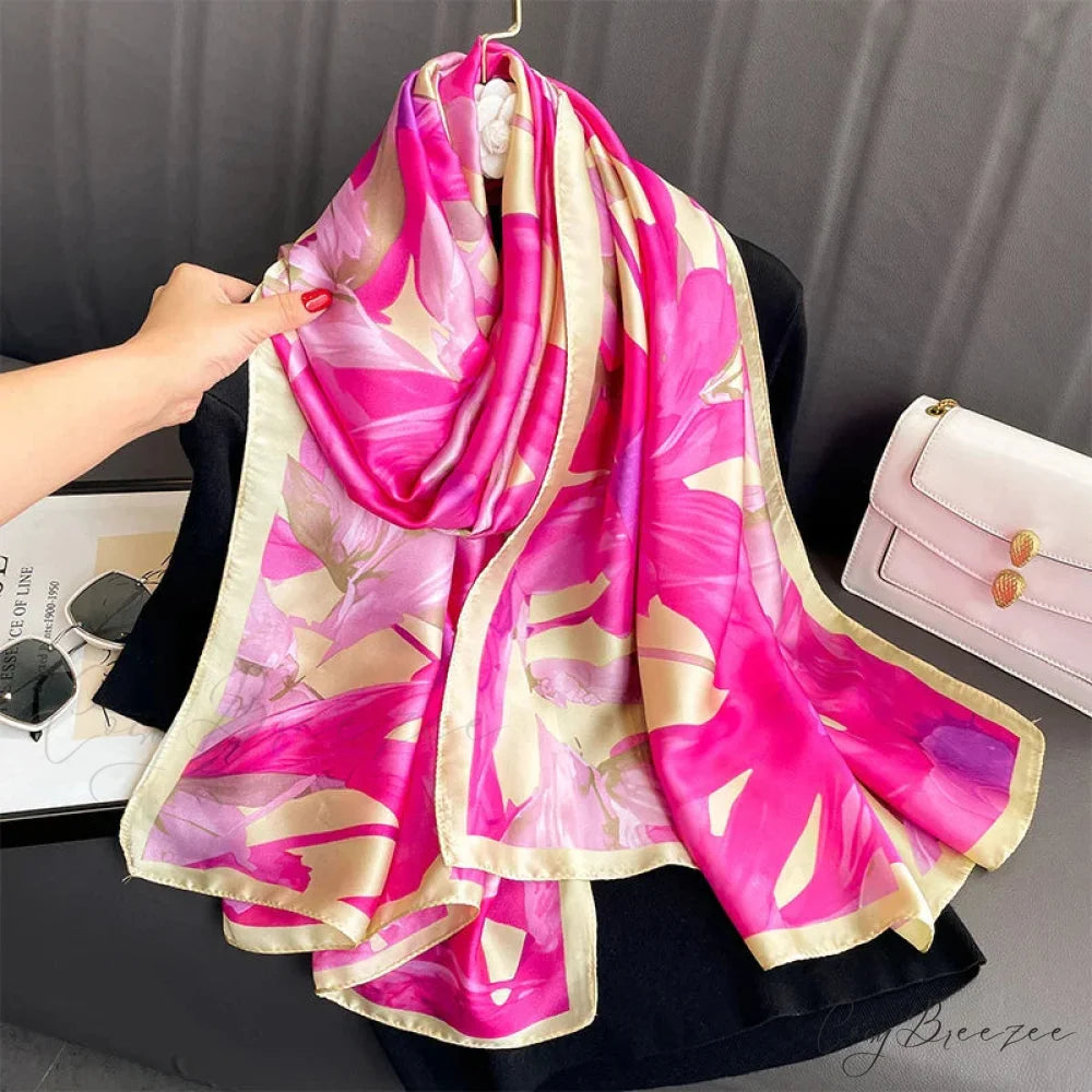 Floral Premium Silk Beach Scarf color8 / One Size scarf-241228