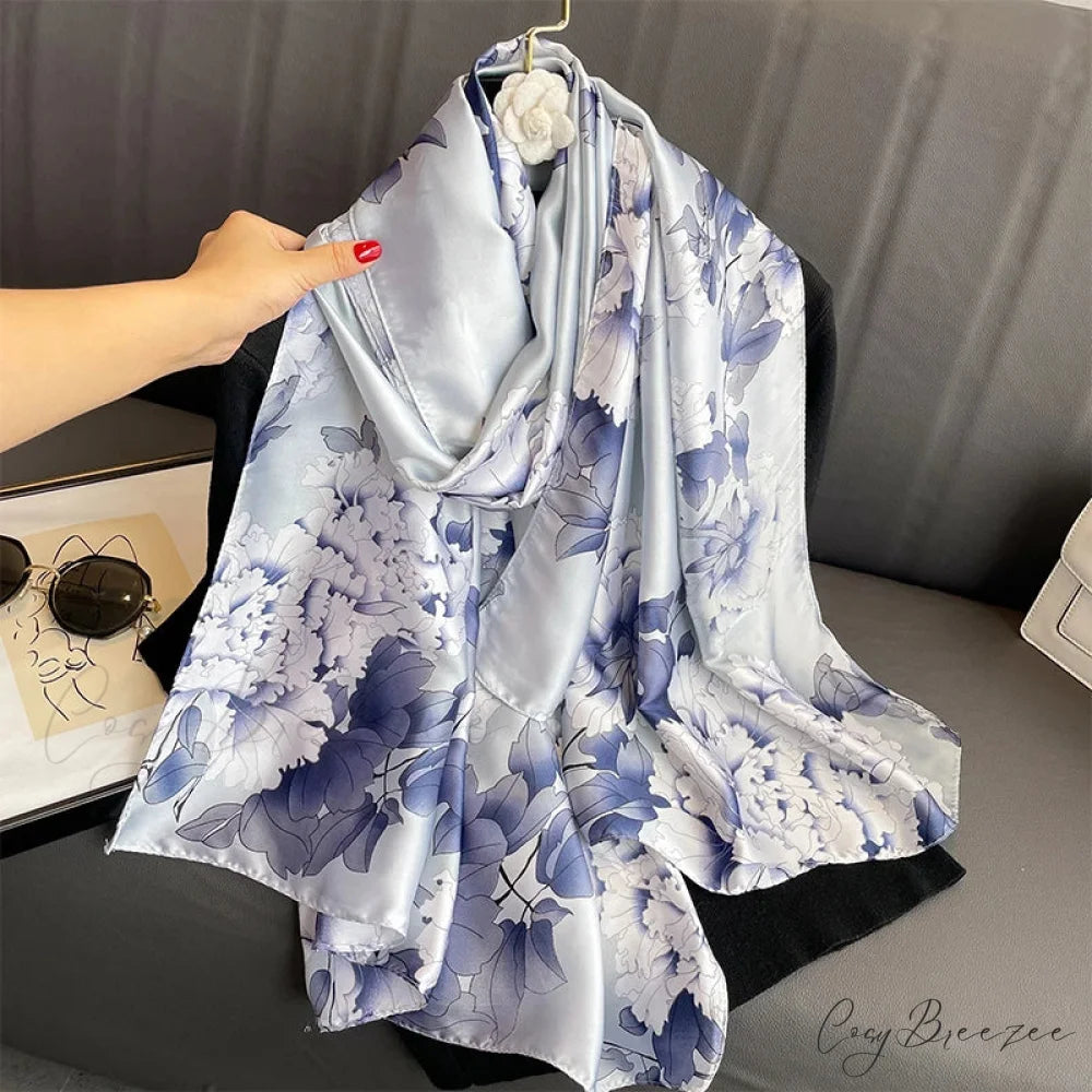 Floral Premium Silk Beach Scarf color9 / One Size scarf-241228