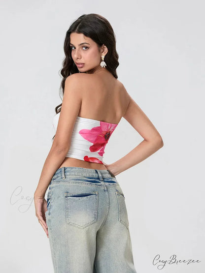 Floral Print Backless Strapless Cropped Tube Top Bandeau croptop-250126