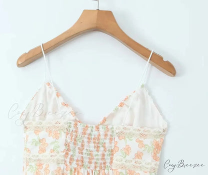 Floral Print Cami Charming Tie-Up Midi Dress