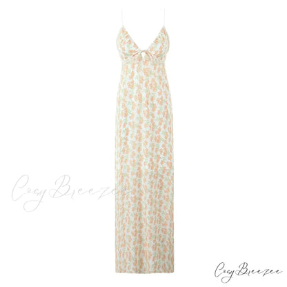 Floral Print Cami Charming Tie-Up Midi Dress as picture / S
