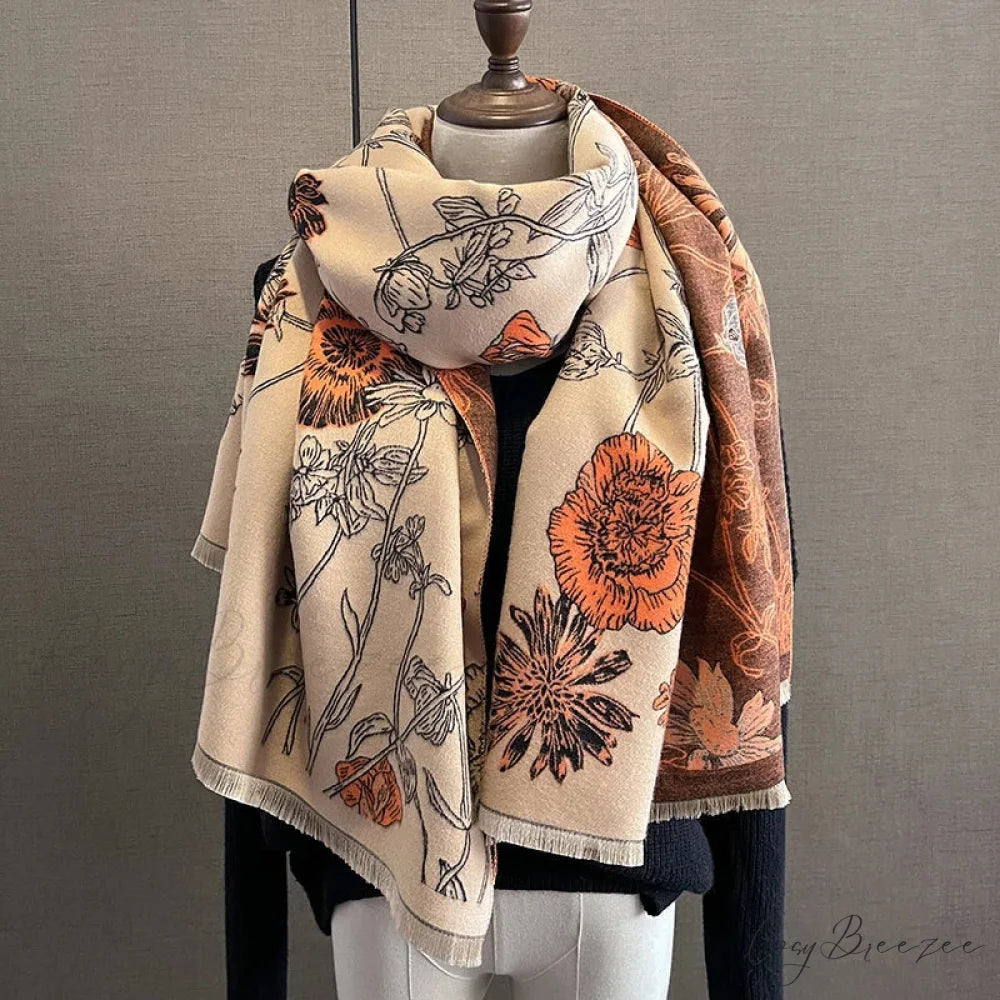 Floral Print Cashmere Pashmina Scarf scarf-241228