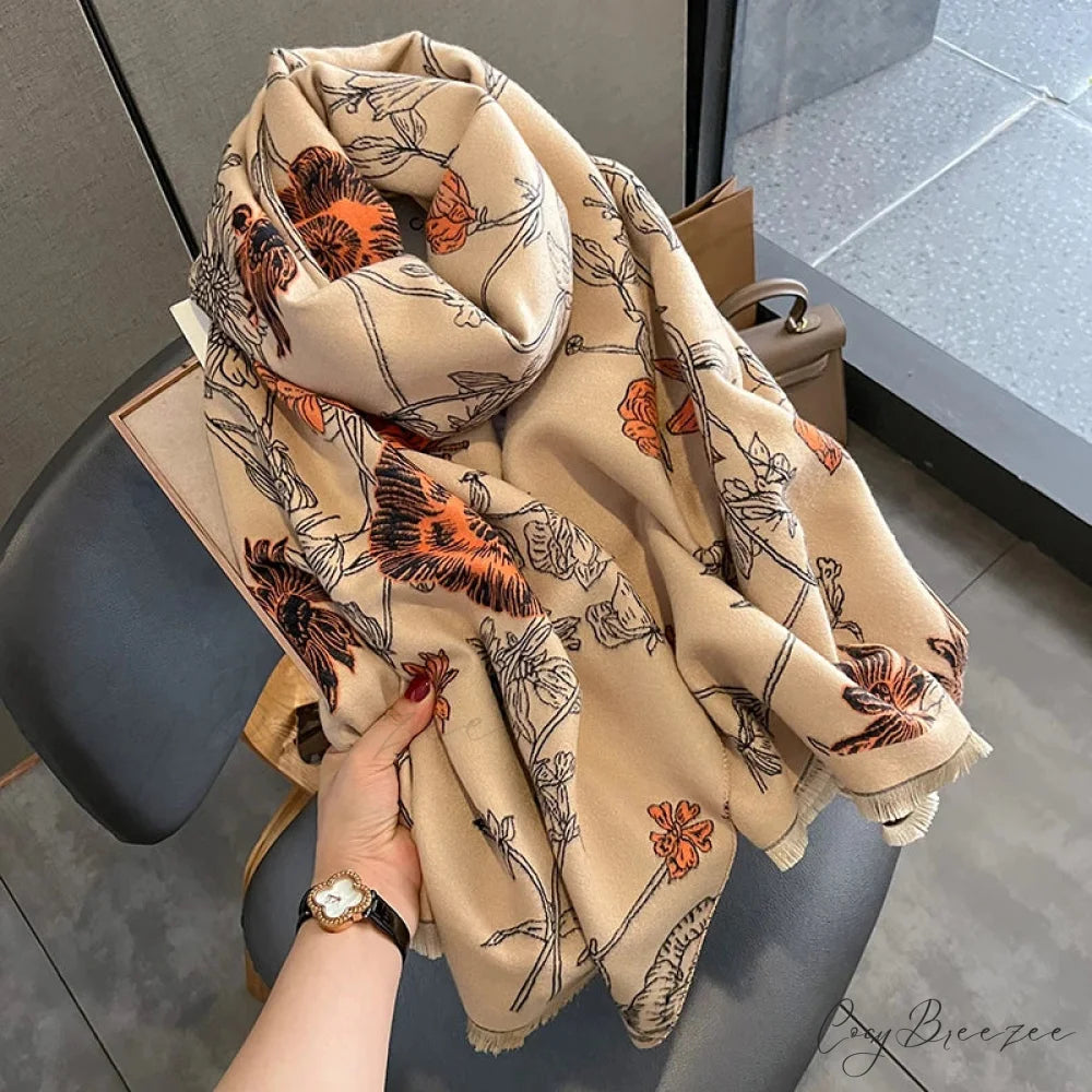 Floral Print Cashmere Pashmina Scarf scarf-241228