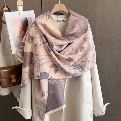 Floral Print Cashmere Pashmina Scarf pink scarf-241228