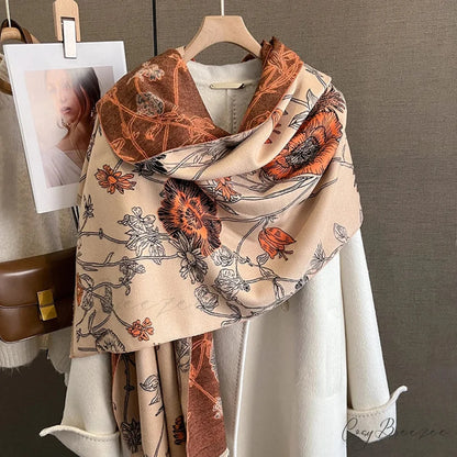 Floral Print Cashmere Pashmina Scarf red scarf-241228