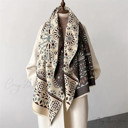 Floral Print Cashmere Winter Scarf green scarf-241228