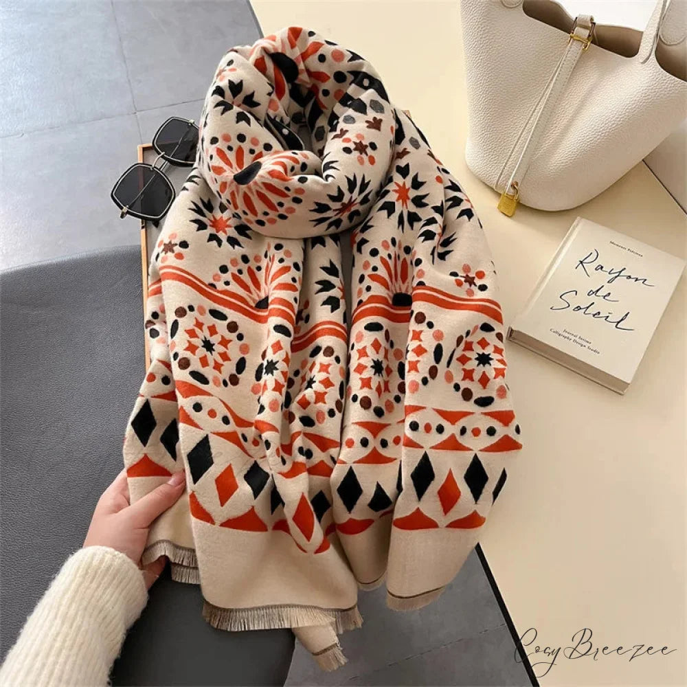 Floral Print Cashmere Winter Scarf red1 scarf-241228
