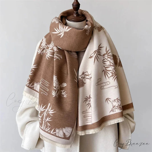 Floral Print Cashmere Winter Scarf red1 scarf-241228