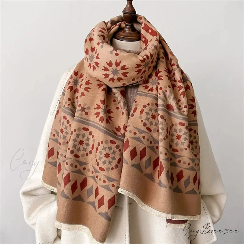 Floral Print Cashmere Winter Scarf red3 scarf-241228
