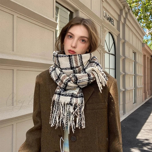Floral Print Cashmere Wrap Scarf coffee scarf-241228