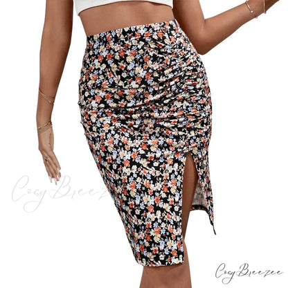 Floral Print High Waist Slim Fit Elegant Summer Skirt skirt-250126