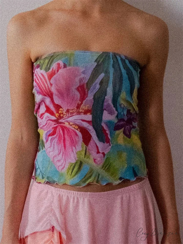 Floral Print Strapless Backless Tube Crop Top croptop-250126