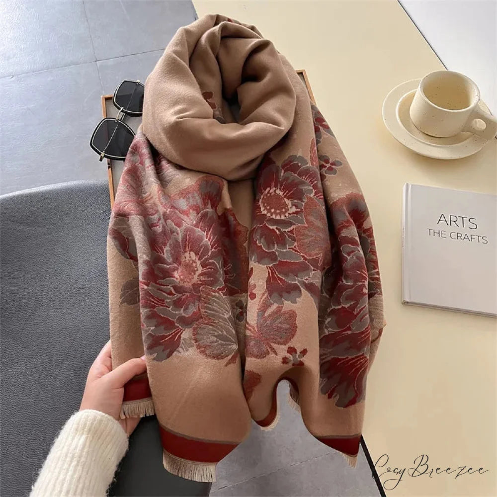 Floral Print Thick Cashmere Winter Scarf scarf-241228