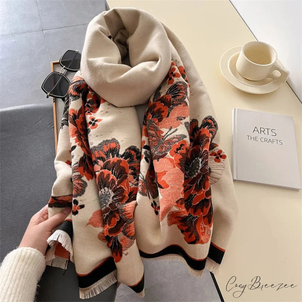Floral Print Thick Cashmere Winter Scarf scarf-241228