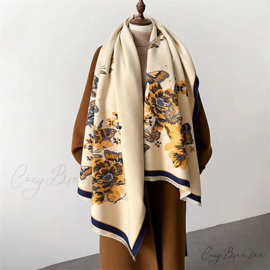 Floral Print Thick Cashmere Winter Scarf red1 scarf-241228