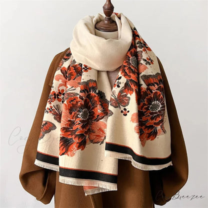 Floral Print Thick Cashmere Winter Scarf red3 scarf-241228