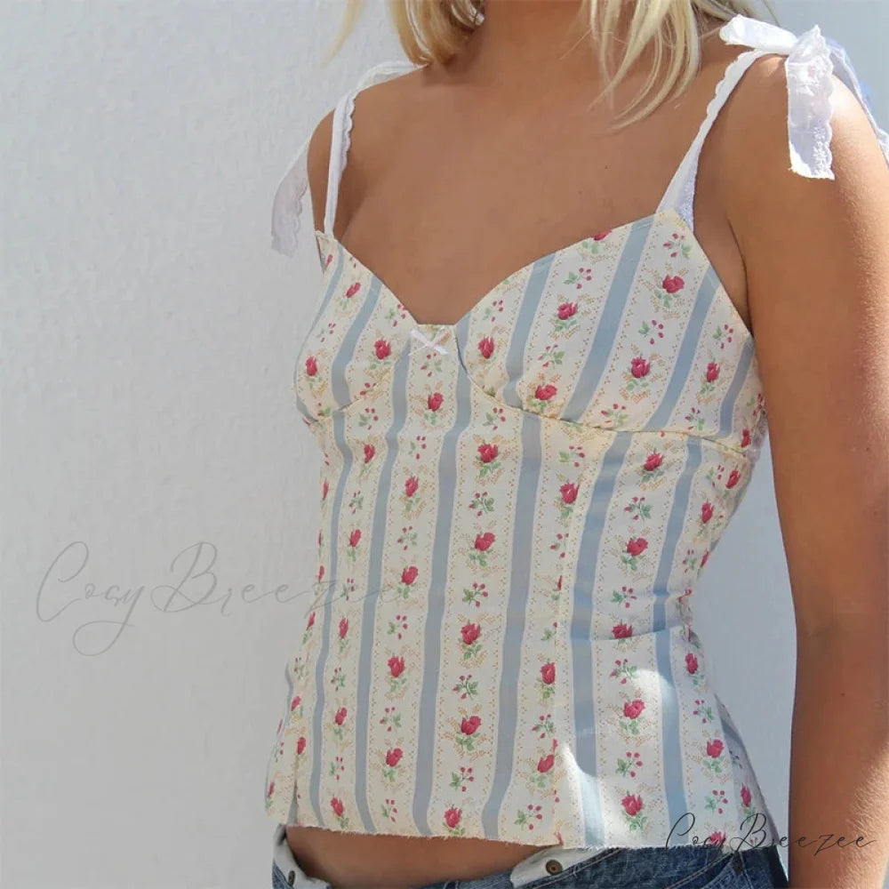 Floral Print Tie-Up Backless Fairycore Crop Top croptop-250126