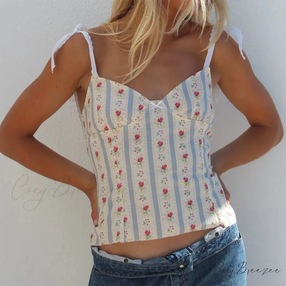 Floral Print Tie-Up Backless Fairycore Crop Top croptop-250126