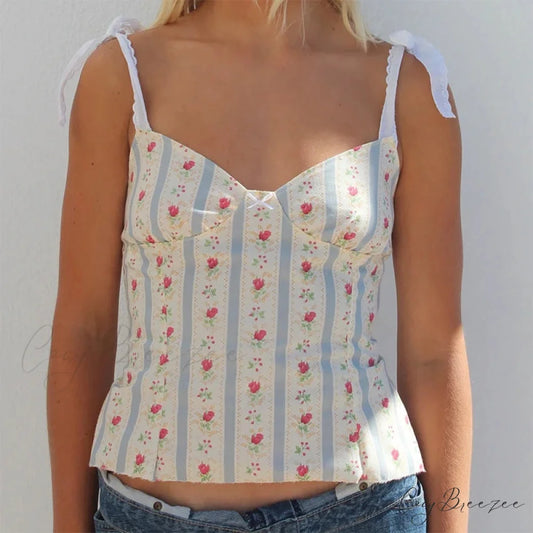 Floral Print Tie-Up Backless Fairycore Crop Top white / S croptop-250126