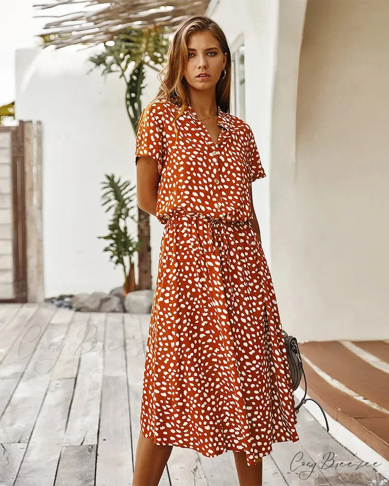 Floral Print Vintage Short Sleeve Boho Dress
