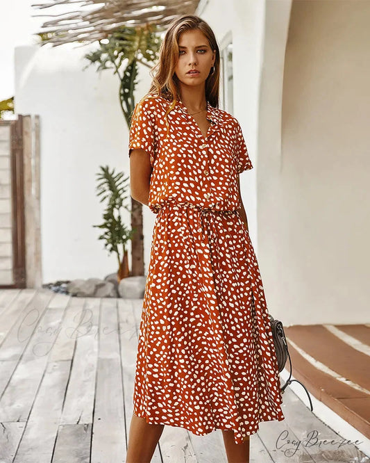 Floral Print Vintage Short Sleeve Boho Dress