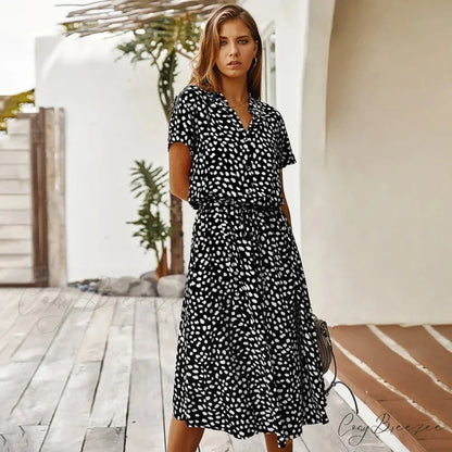 Floral Print Vintage Short Sleeve Boho Dress