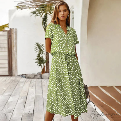 Floral Print Vintage Short Sleeve Boho Dress