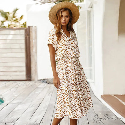 Floral Print Vintage Short Sleeve Boho Dress