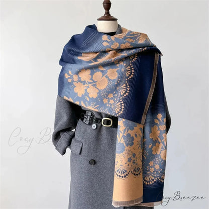 Floral Printed Cashmere Winter Pashmina Scarf black 1 scarf-241228