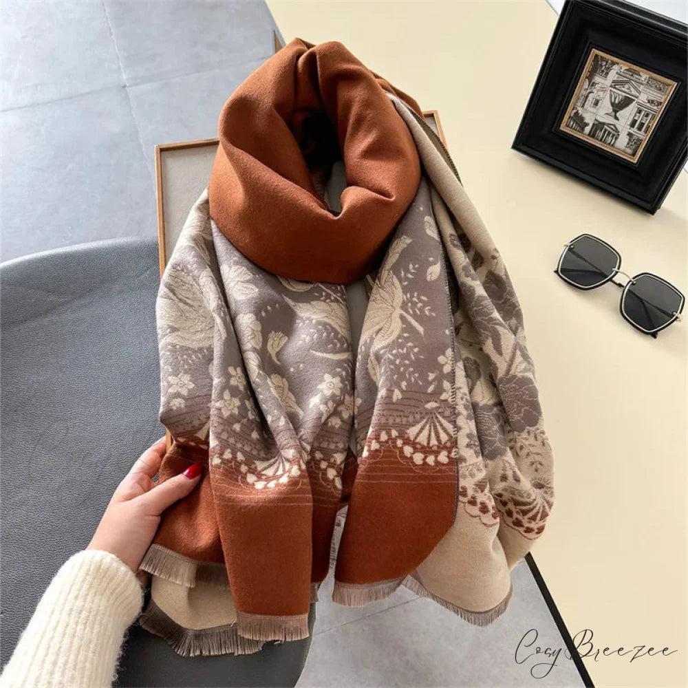 Floral Printed Cashmere Winter Pashmina Scarf red 1 scarf-241228