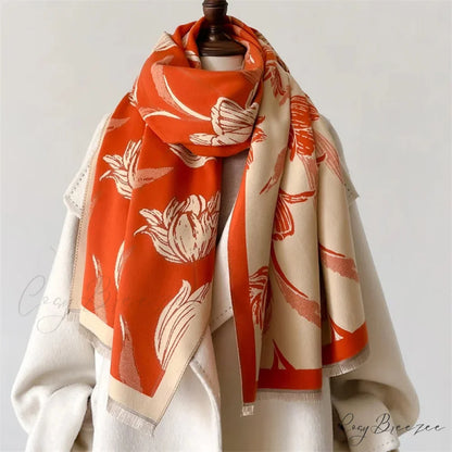 Floral Printed Cashmere Winter Pashmina Scarf red2 scarf-241228