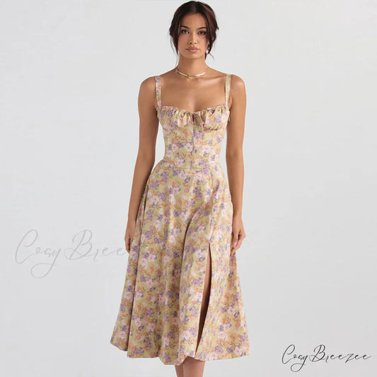 Floral Printed Crop Top and Classic Tiered Ruffle Skirt Matching Set S / Green