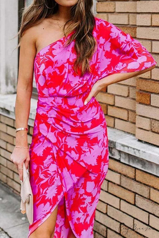Floral Printed Graceful Wrap Maxi Dress Red / S