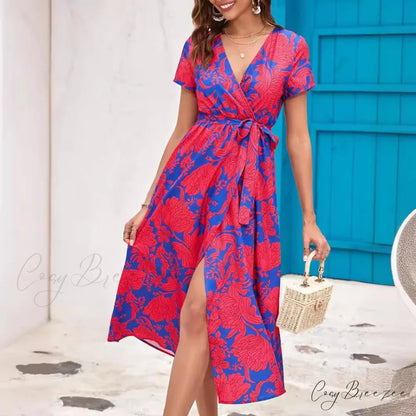 Floral Printed V-neck Summer Dress oldfloraldress-250126